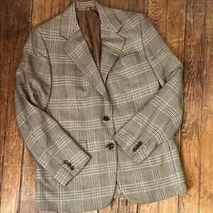 Women’s Maus and Hoffman Oxford Blazer jacket cashmere Brown Plaid size 6